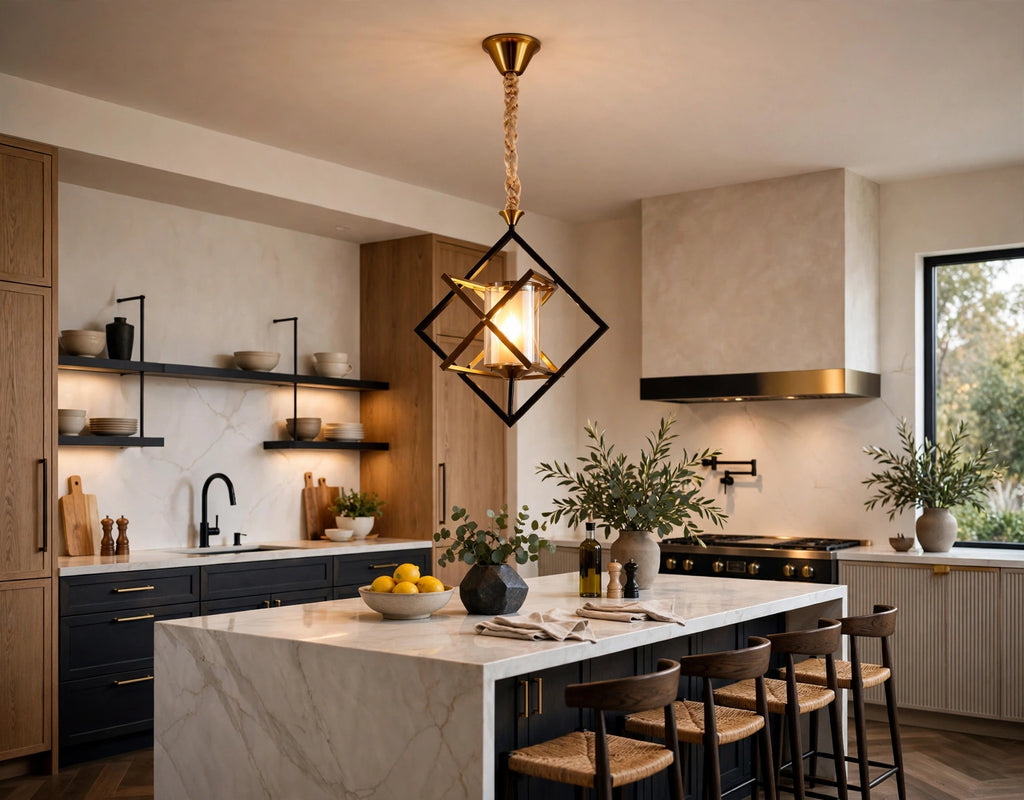 (TLD) Modern Geometric Cage - Black + Brass Hanging Light