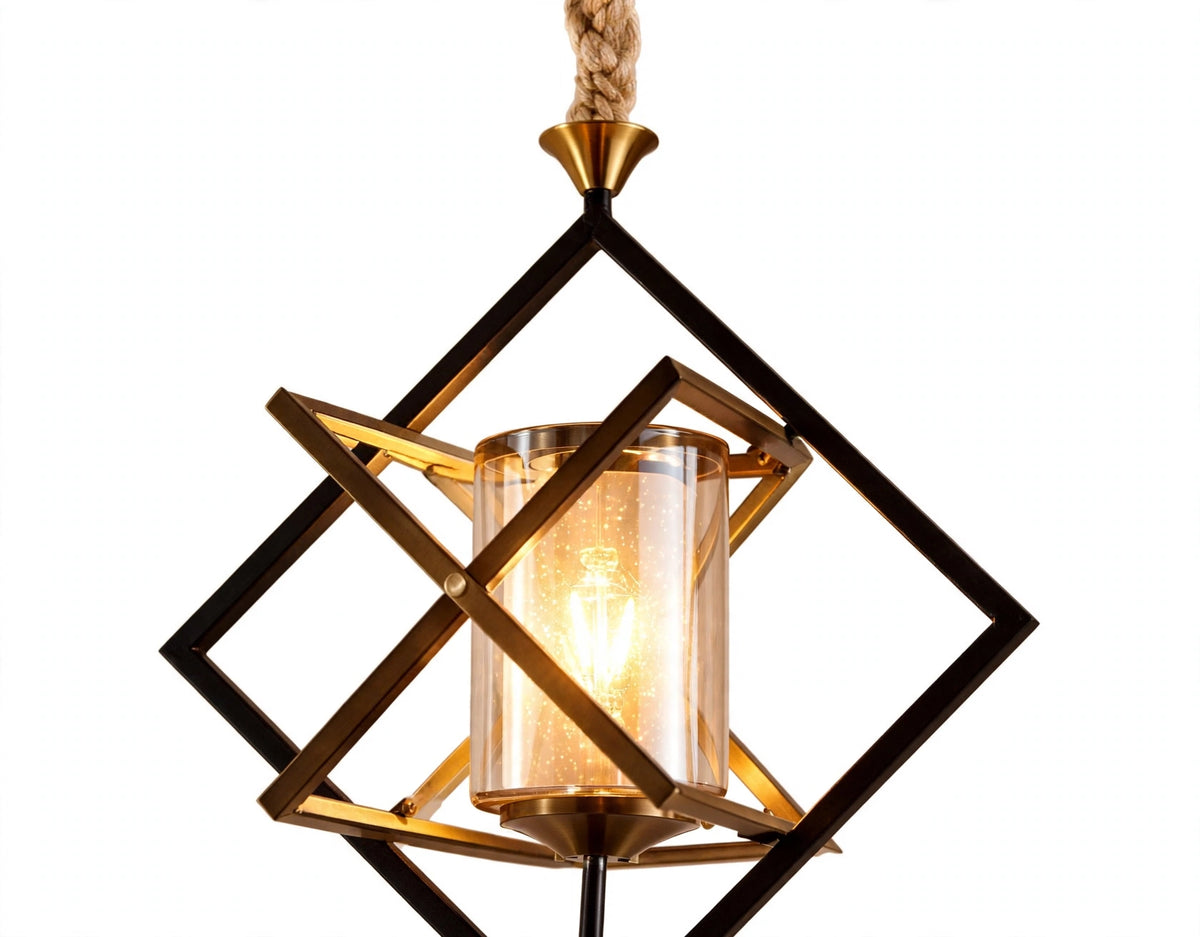 (TLD) Modern Geometric Cage - Black + Brass Hanging Light