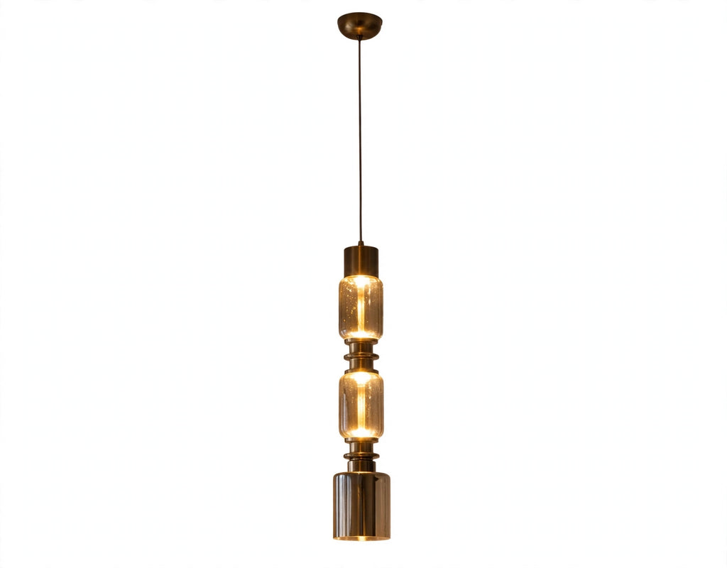 (TLD) Brass & Clear Glass Tower Pendant Light