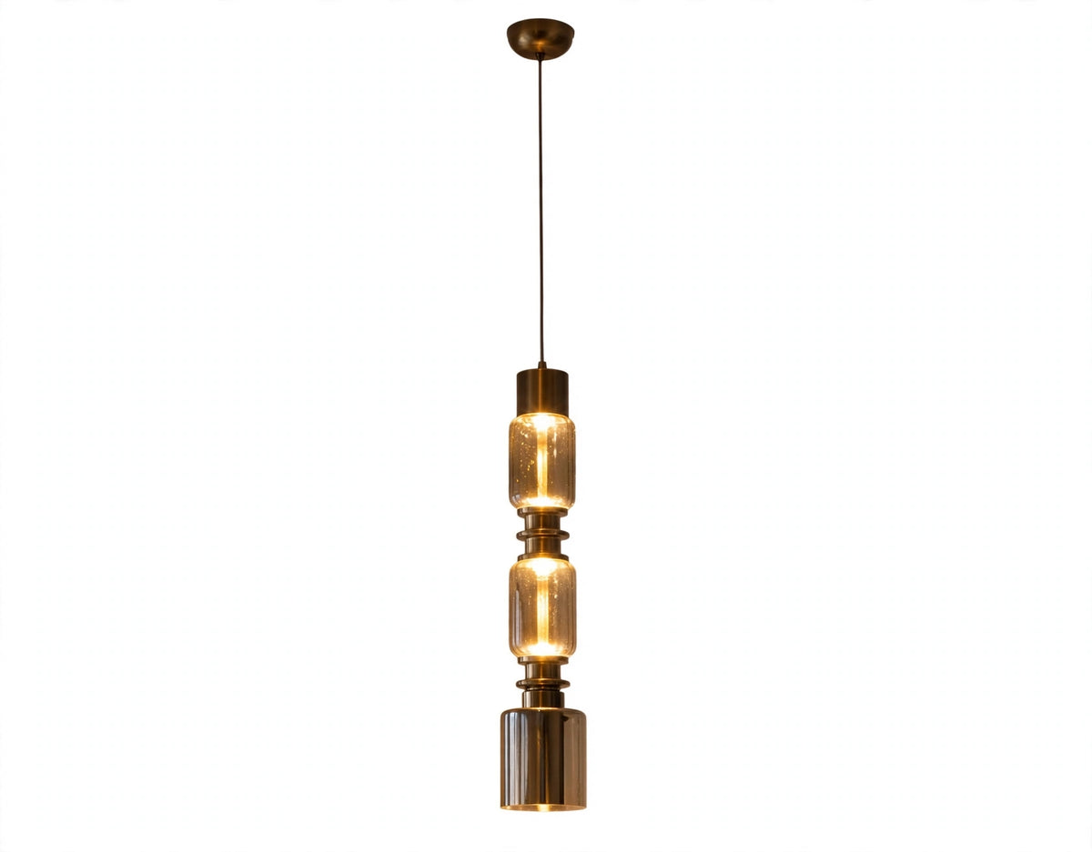 (TLD) Brass & Clear Glass Tower Pendant Light