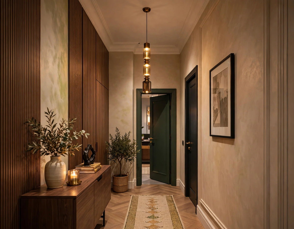 (TLD) Brass & Clear Glass Tower Pendant Light