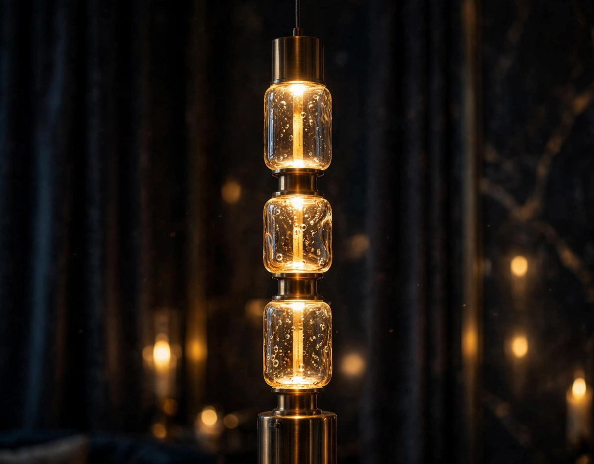 (TLD) Brass & Clear Glass Tower Pendant Light
