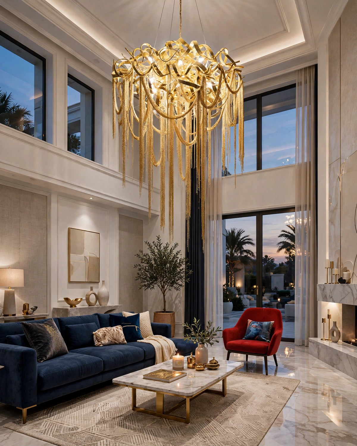 (TLD) Gold Ribbon Chandelier -600 MM