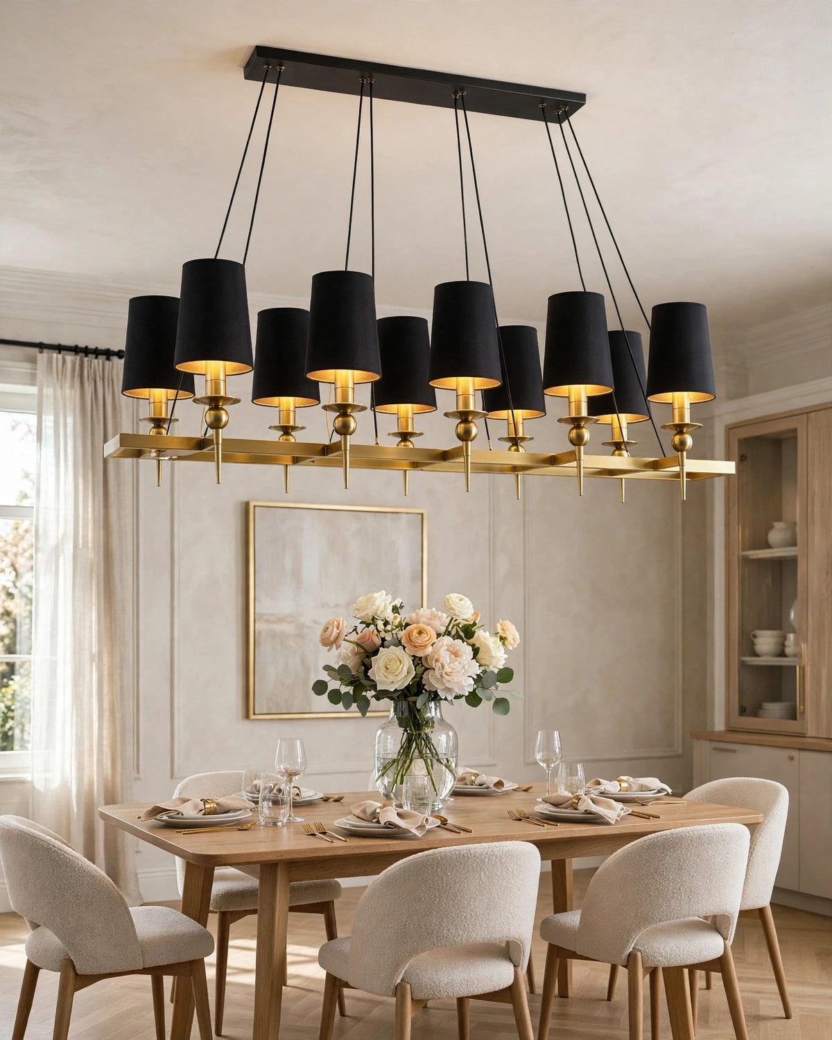 (TLD) NOIR GRAND 10-Light Linear Chandelier - Black & Gold