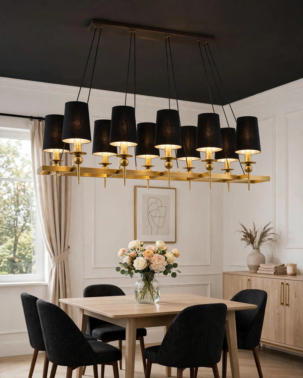 (TLD) NOIR GRAND 10-Light Linear Chandelier - Black & Gold