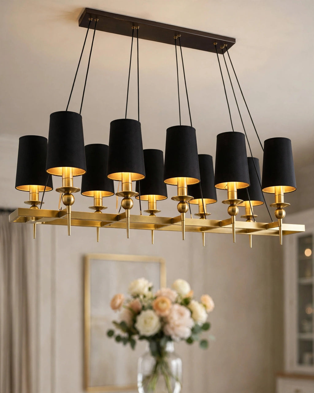 (TLD) NOIR GRAND 10-Light Linear Chandelier - Black & Gold
