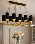 (TLD) NOIR GRAND 10-Light Linear Chandelier - Black & Gold