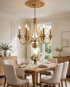 (TLD) 6 Light Gold Metal Italian Chandelier Ceiling Lights Hanging - Warm White