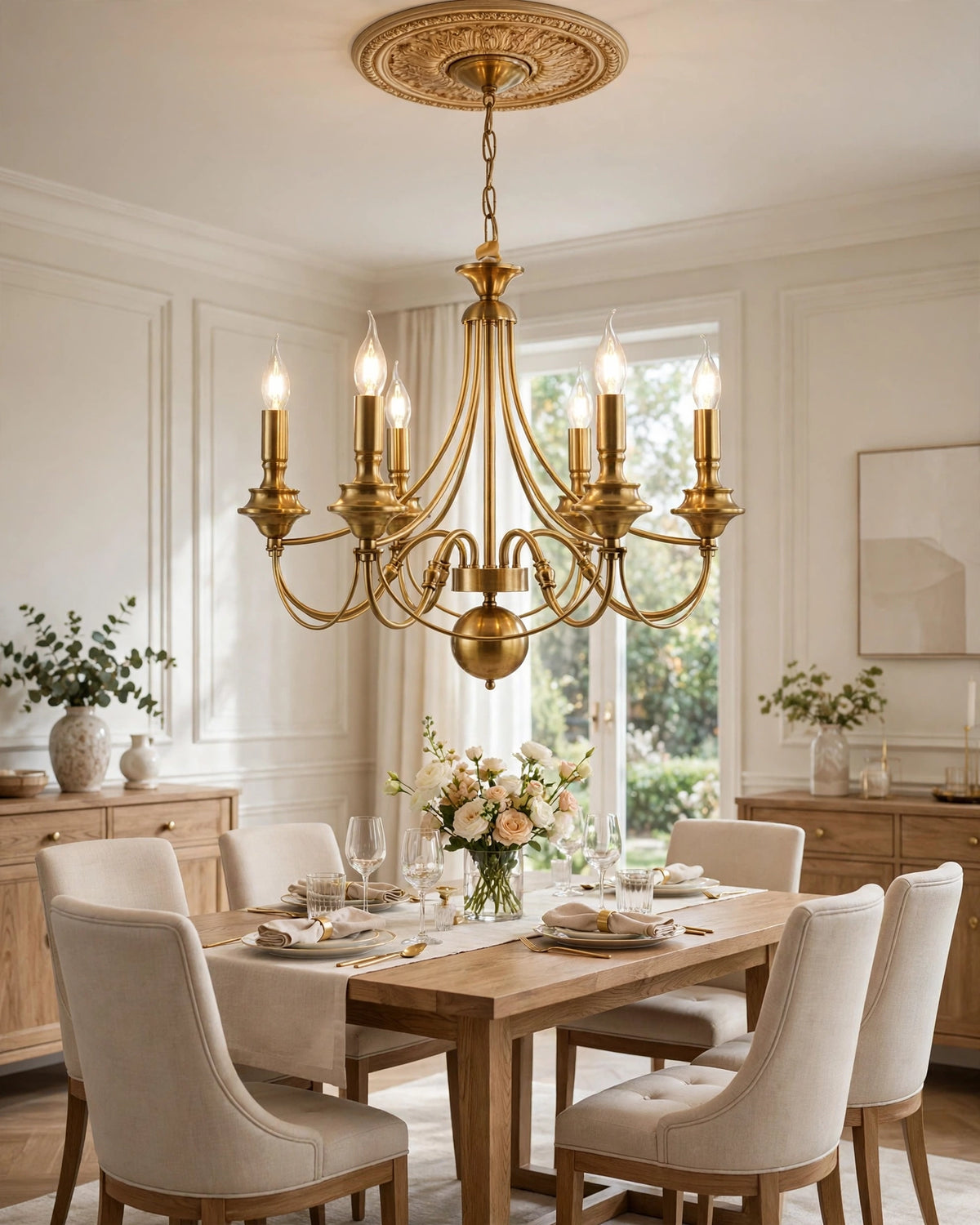 (TLD) 6 Light Gold Metal Italian Chandelier Ceiling Lights Hanging - Warm White