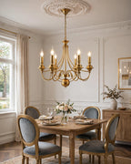 (TLD) 6 Light Gold Metal Italian Chandelier Ceiling Lights Hanging - Warm White