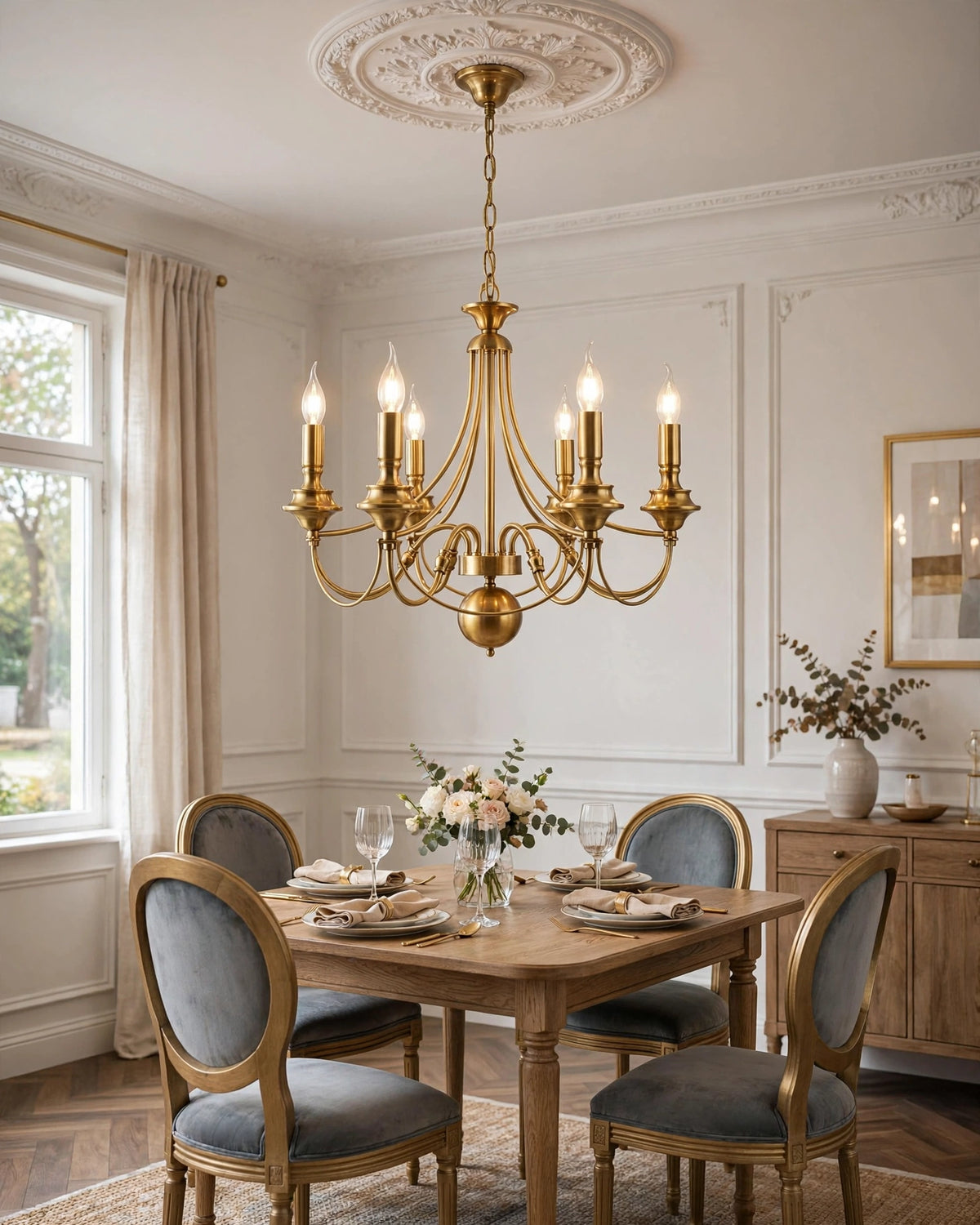(TLD) 6 Light Gold Metal Italian Chandelier Ceiling Lights Hanging - Warm White
