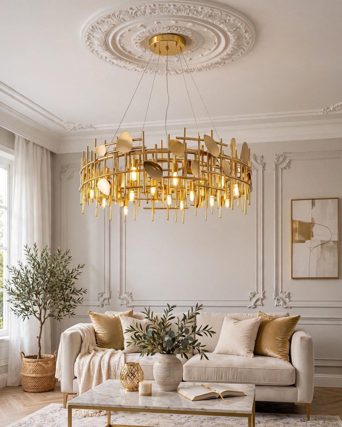 (TLD)  800 x 240 mm Metal Mess Golden Circular Modern Chandelier - Holder Type -E14