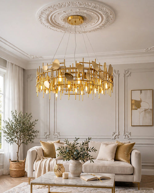 (TLD)  800 x 240 mm Metal Mess Golden Circular Modern Chandelier - Holder Type -E14