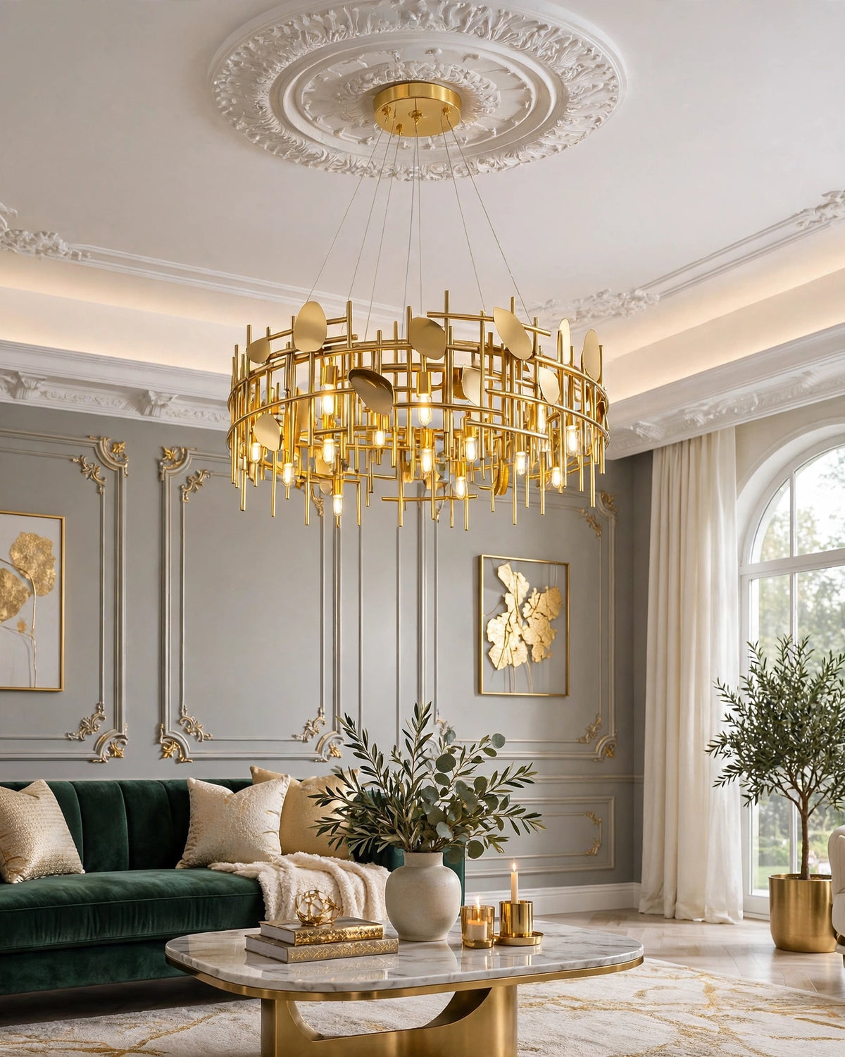 (TLD)  800 x 240 mm Metal Mess Golden Circular Modern Chandelier - Holder Type -E14