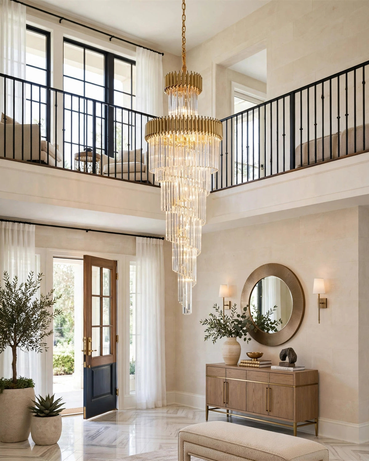 (TLD) Golden Luxury Geminus Long Crystal Chandelier