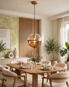 TLD Glass Globe Metal Hanging Pendant Light