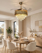 (TLD) Golden Cascade Crystal Retractable Ceiling Fan + Chandelier Light (with Remote Control)
