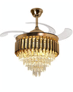 (TLD) Golden Cascade Crystal Retractable Ceiling Fan + Chandelier Light (with Remote Control)
