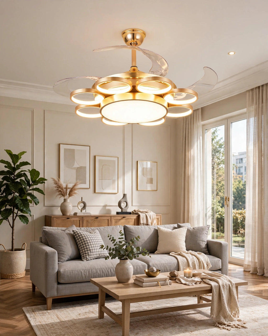 (TLD) Electa Retractable Ceiling Fan + Chandelier Light (with Remote Control)