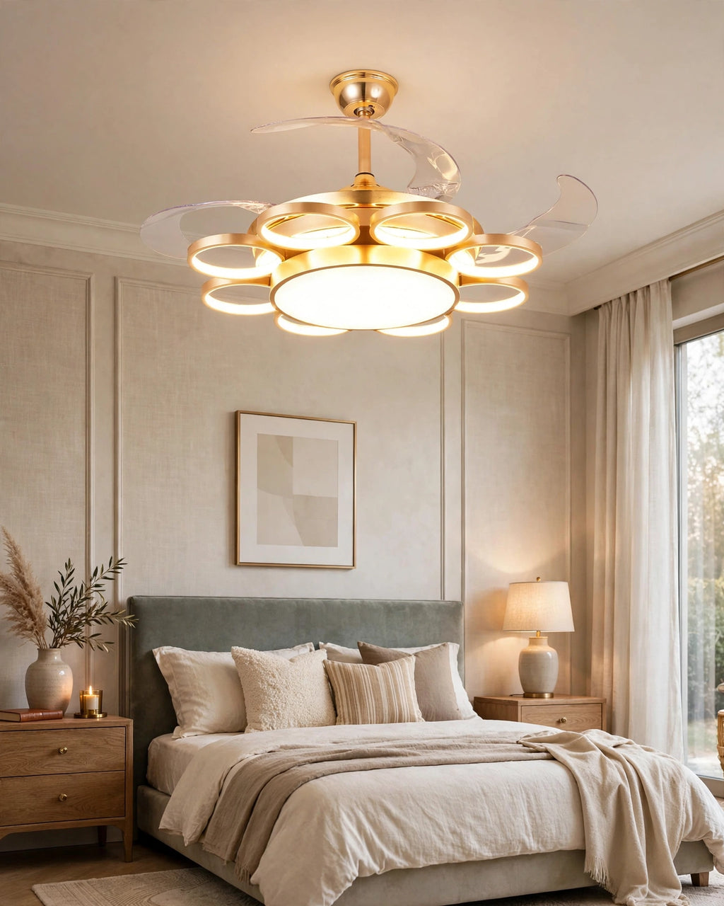 (TLD) Electa Retractable Ceiling Fan + Chandelier Light (with Remote Control)