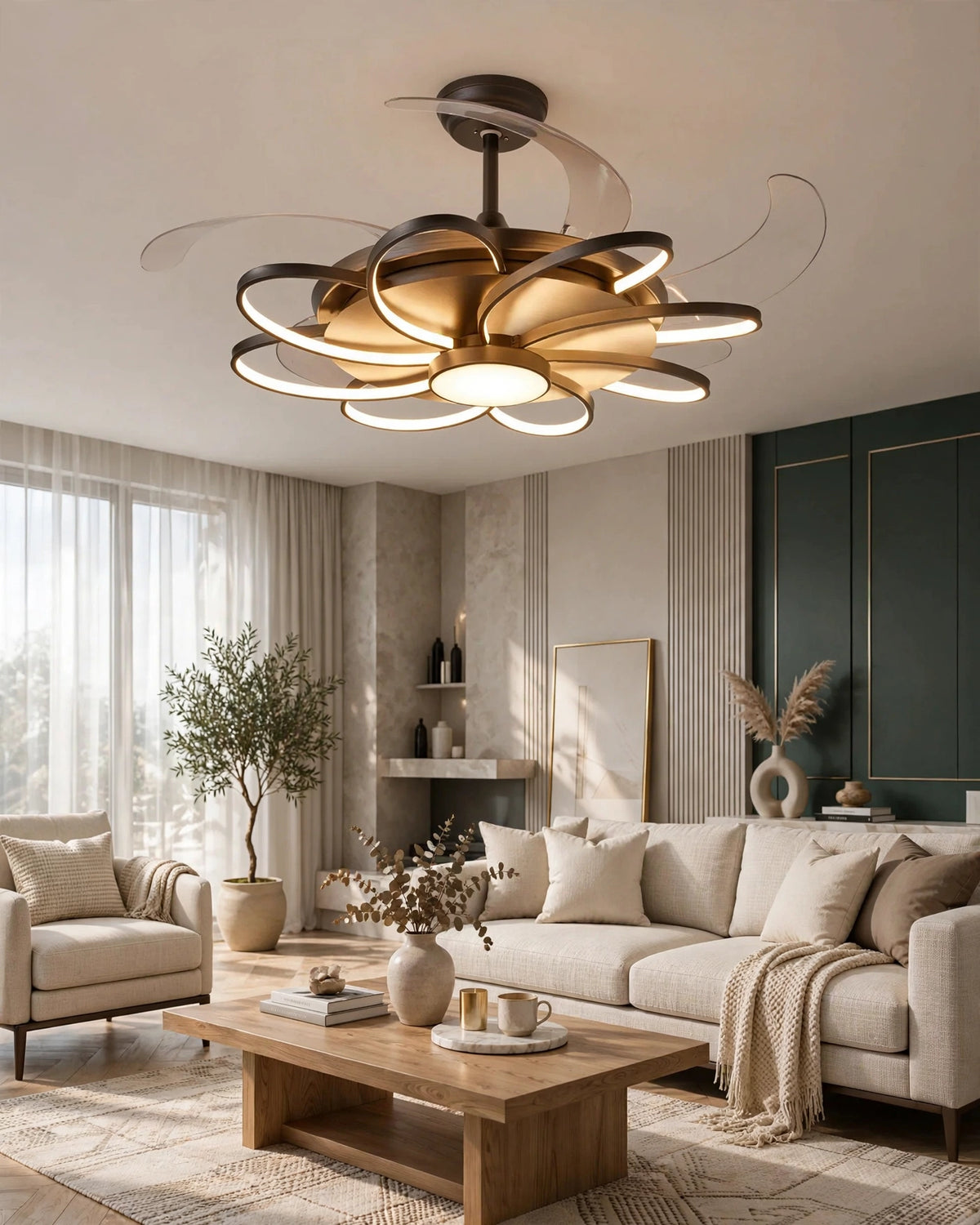 (TLD) Floraglow Retractable Ceiling Fan + Chandelier Light (with Remote Control)