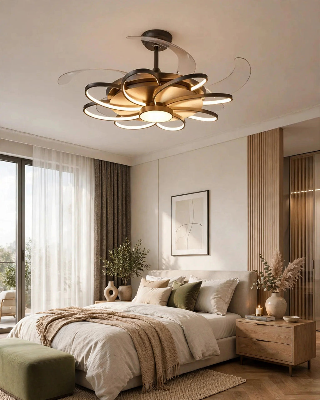 (TLD) Floraglow Retractable Ceiling Fan + Chandelier Light (with Remote Control)