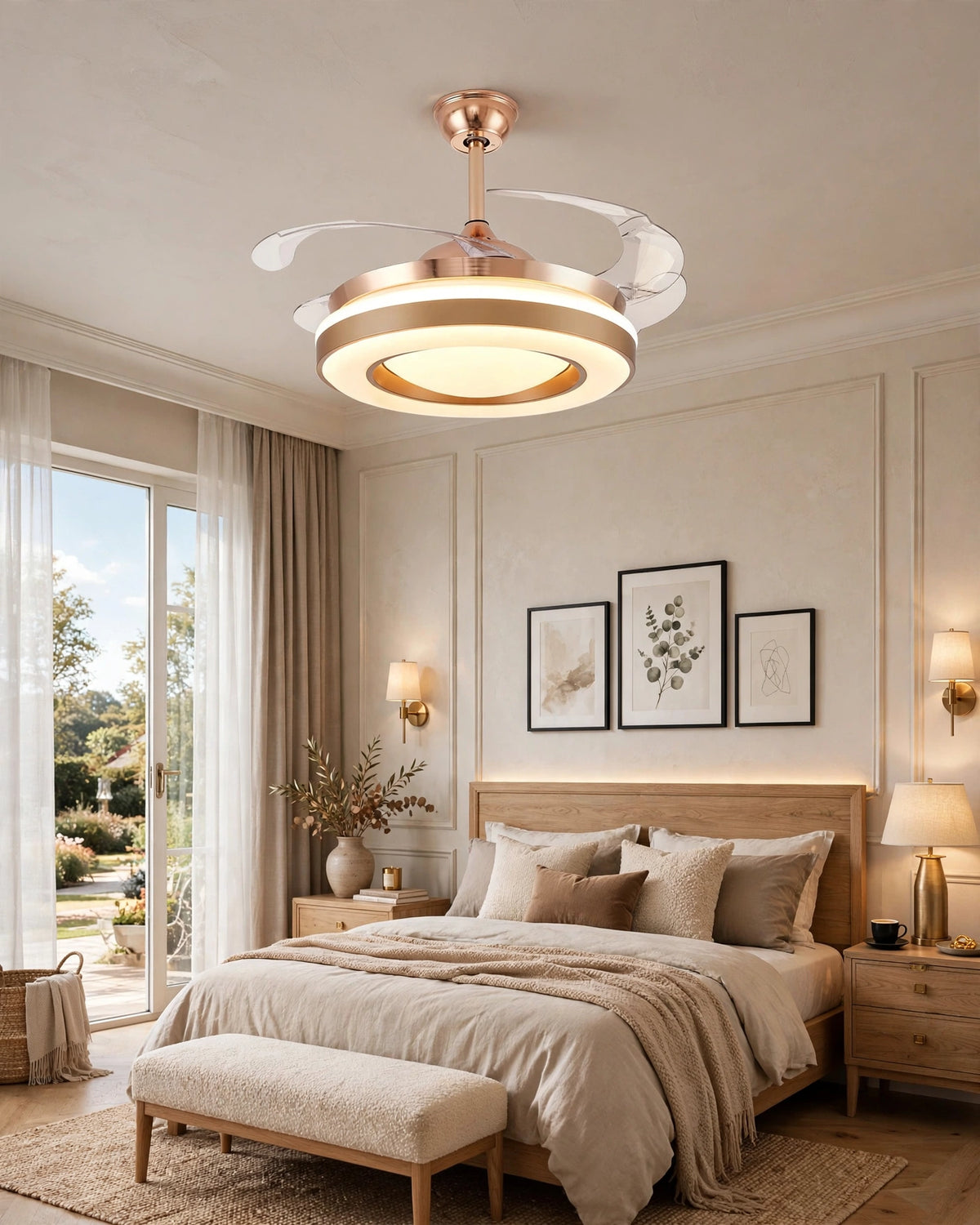 (TLD) Aura Ring LED Retractable Ceiling Fan + Chandelier Light (with Remote Control)