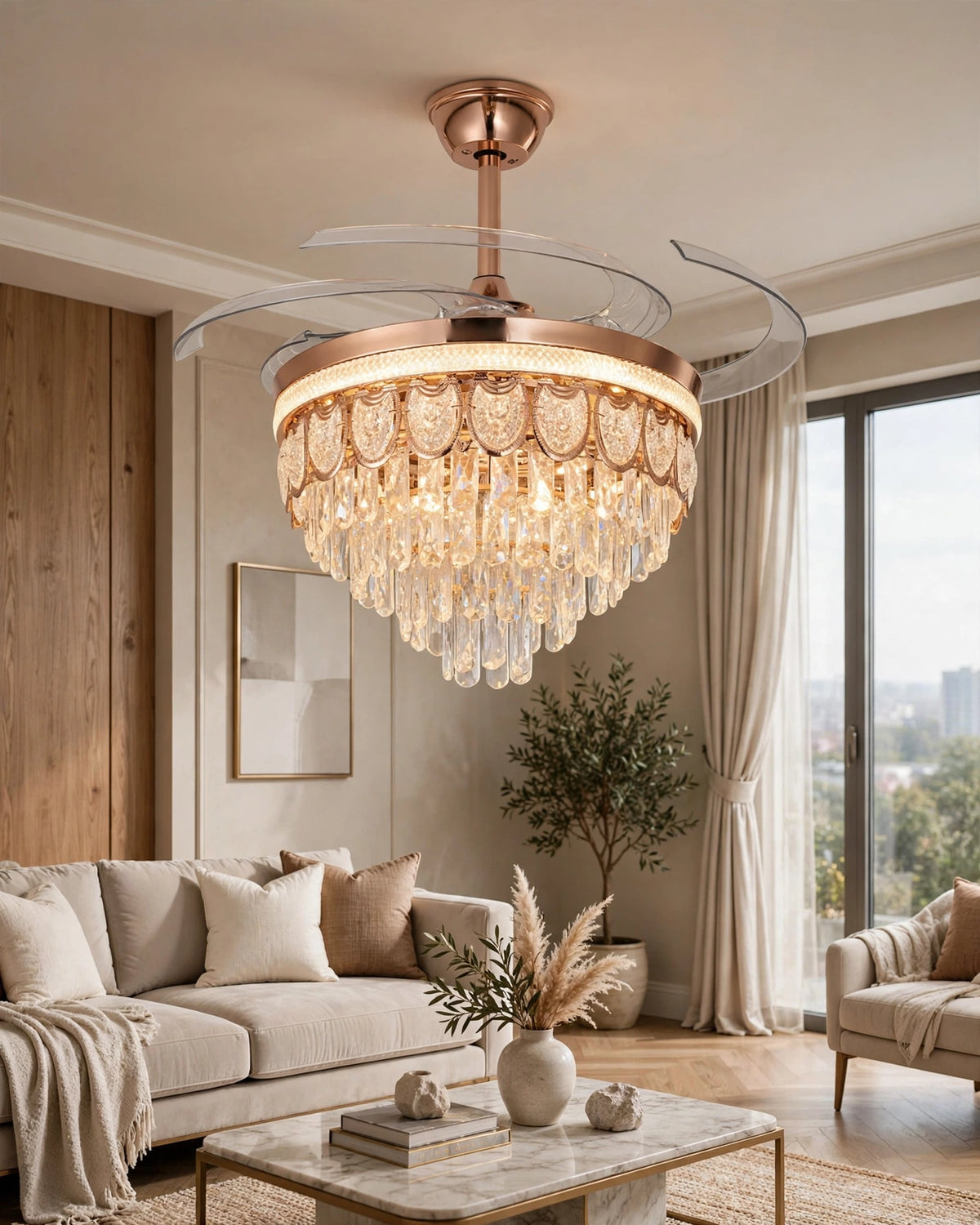 (TLD) Imperial Drop Retractable Ceiling Fan + Chandelier Light (with Remote Control)