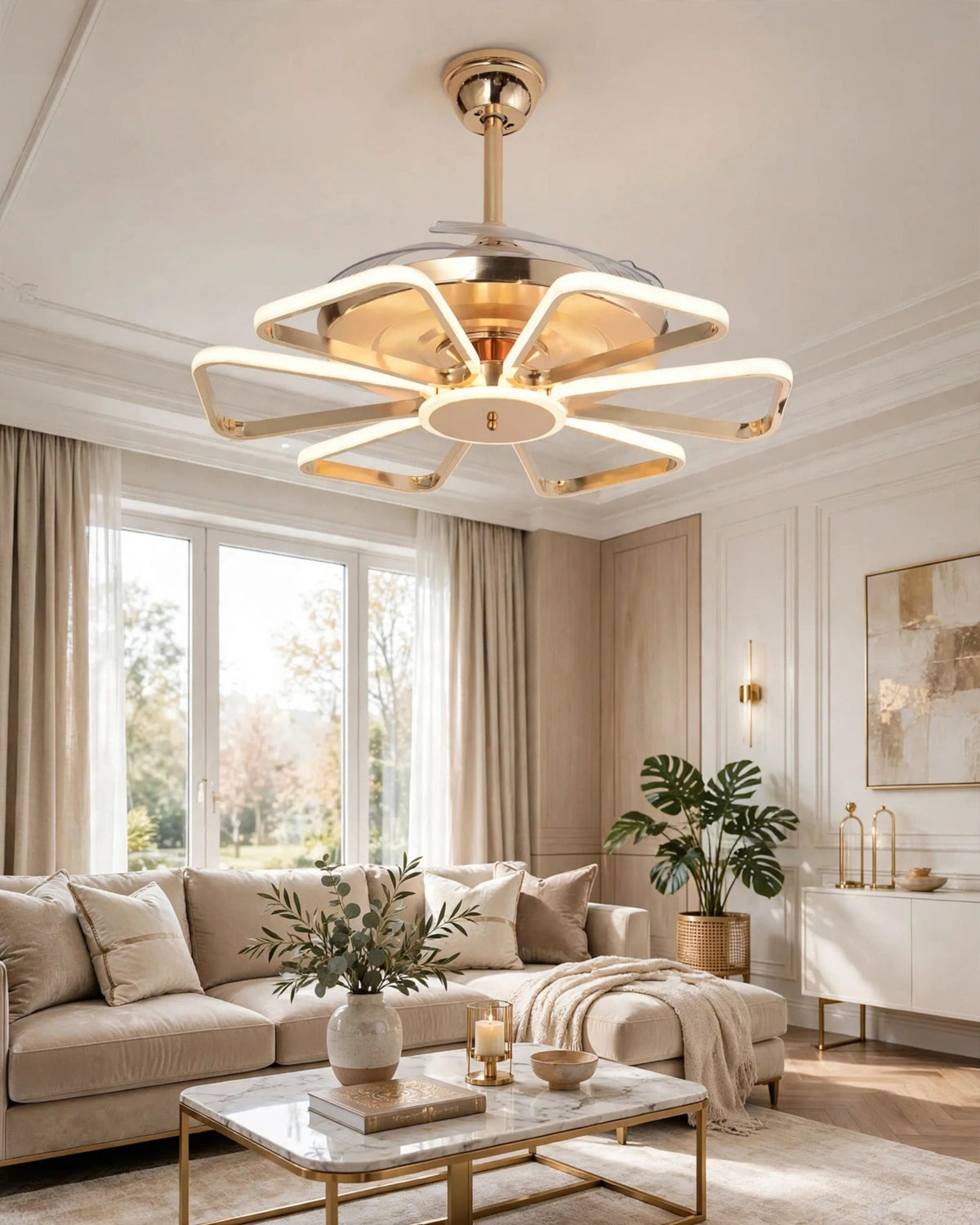 (TLD) Golden Spider Ray Retractable Fan Chandelier