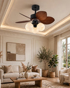 (TLD) Tropical Palm Retractable Ceiling Fan + Chandelier Light (with Remote Control)