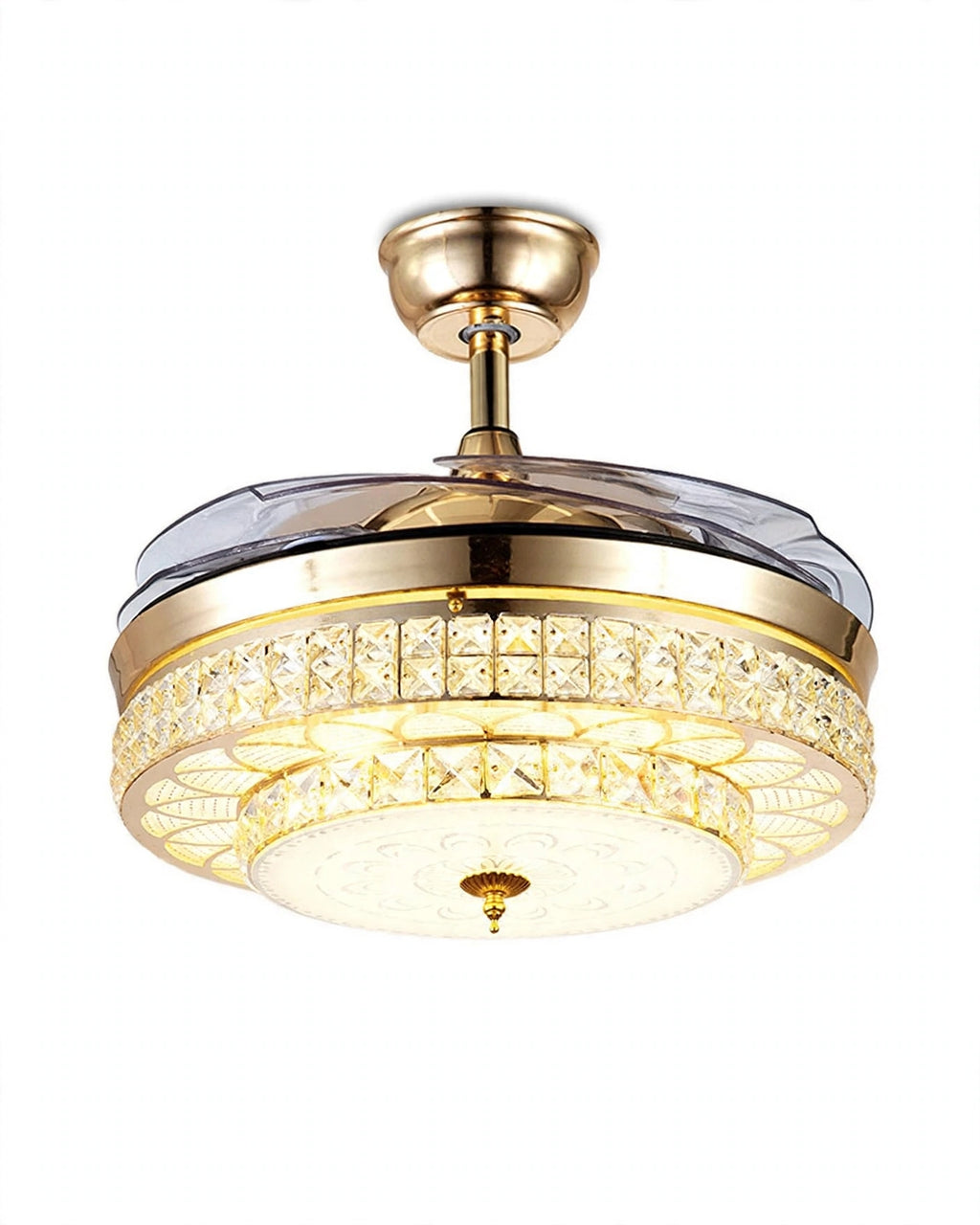 (TLD) Opulent Crystal Retractable Ceiling Fan + Chandelier Light (with Remote Control)