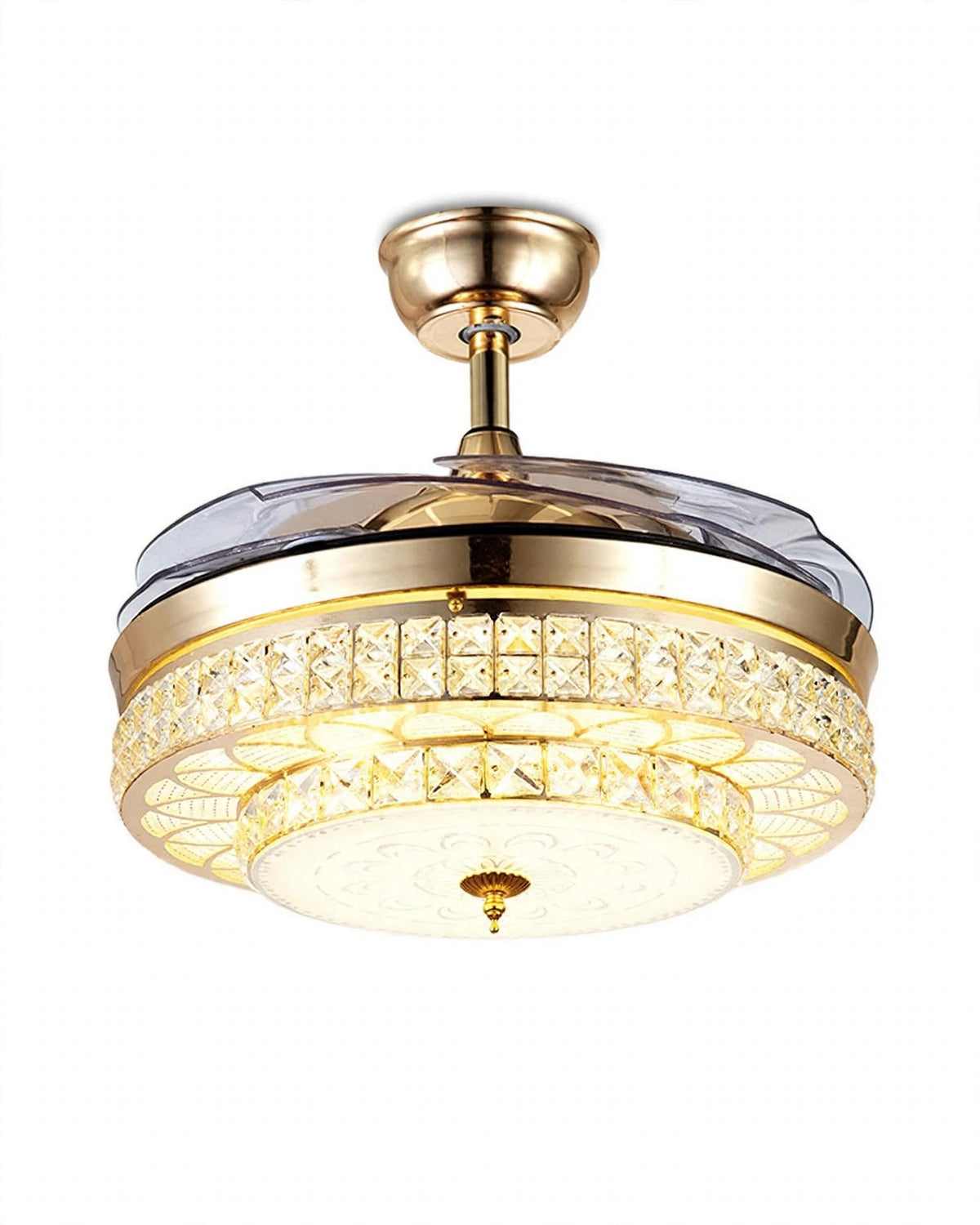 (TLD) Opulent Crystal Retractable Ceiling Fan + Chandelier Light (with Remote Control)