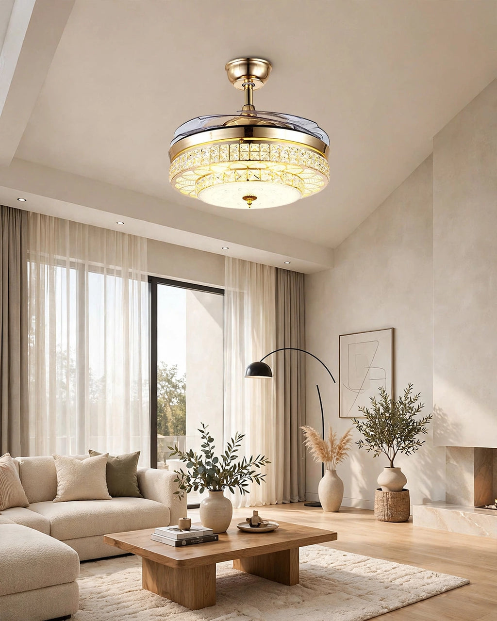 (TLD) Opulent Crystal Retractable Ceiling Fan + Chandelier Light (with Remote Control)