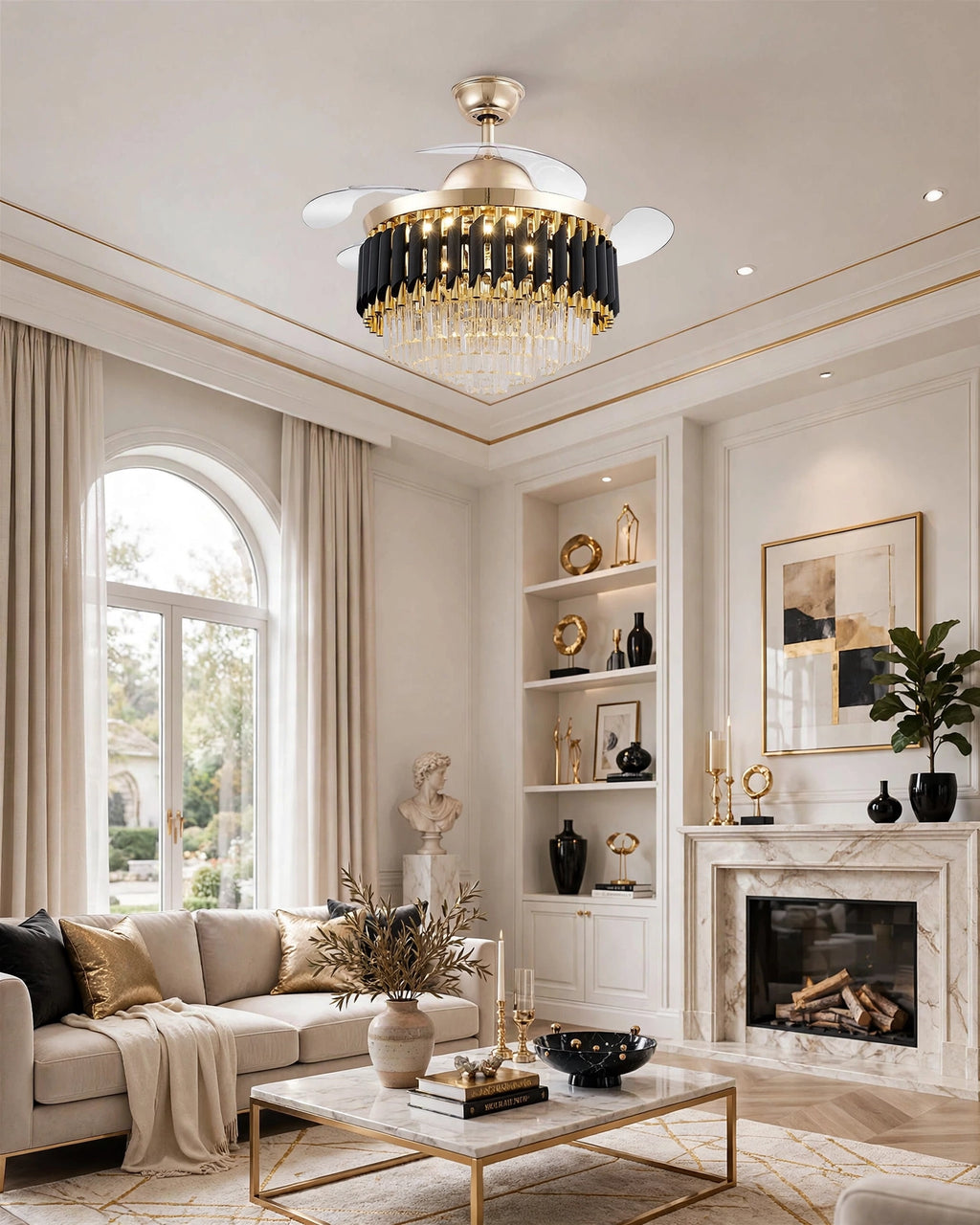 (TLD) Diamante Retractable Ceiling Fan + Chandelier Light (with Remote Control)