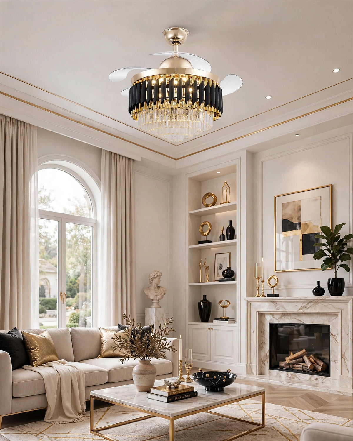 (TLD) Diamante Retractable Ceiling Fan + Chandelier Light (with Remote Control)