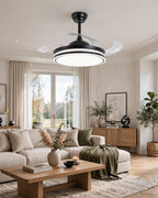 (TLD) Matte Black Retractable Ceiling Fan + Chandelier Light (with Remote Control)