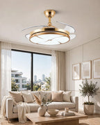 (TLD) Golden Petal Retractable Ceiling Fan + Chandelier Light (with Remote Control)