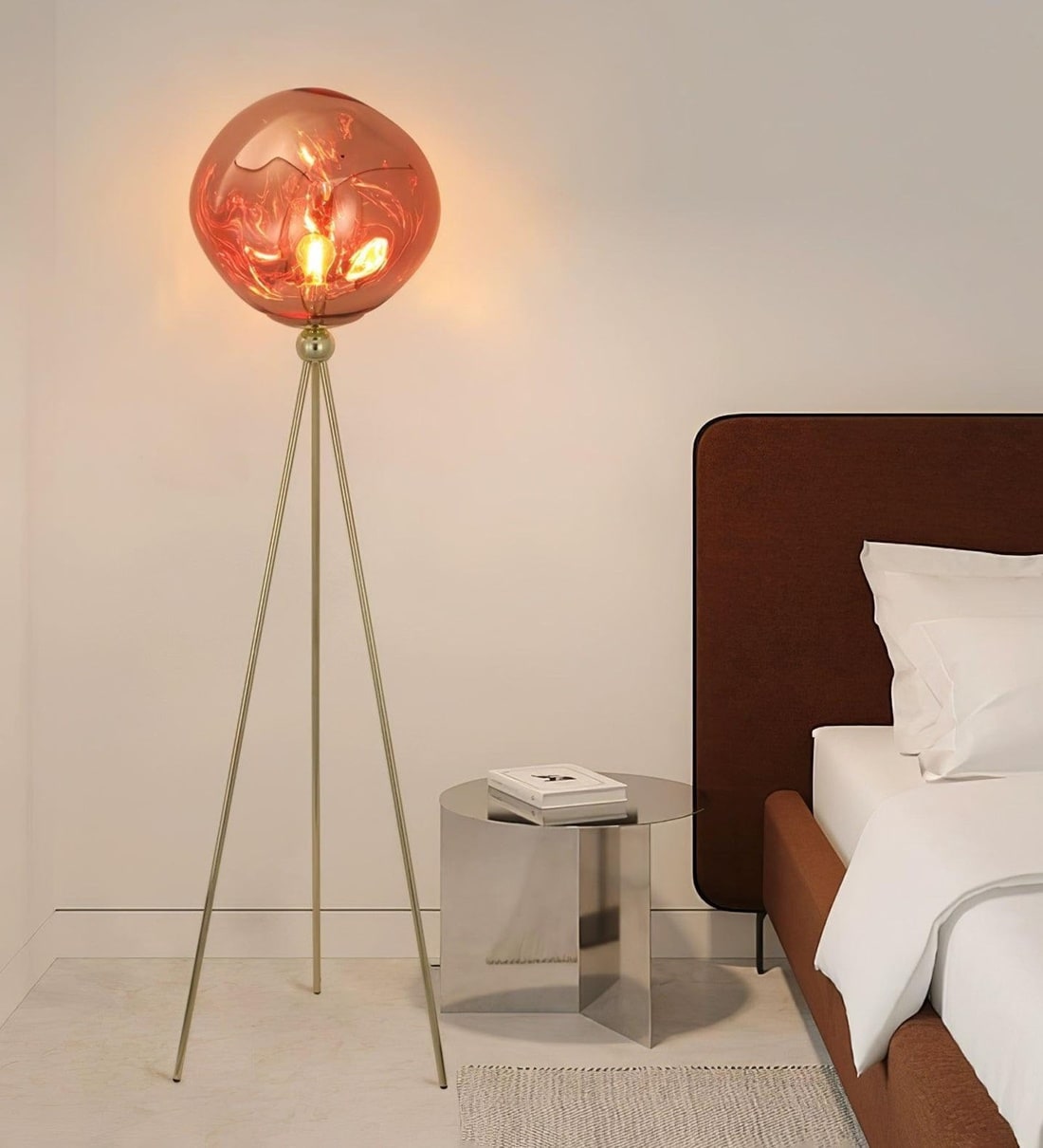 (TLD) Aurora Amber Tripod Floor Lamp in Metal & Glass for