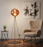 (TLD) Aurora Amber Tripod Floor Lamp in Metal & Glass for