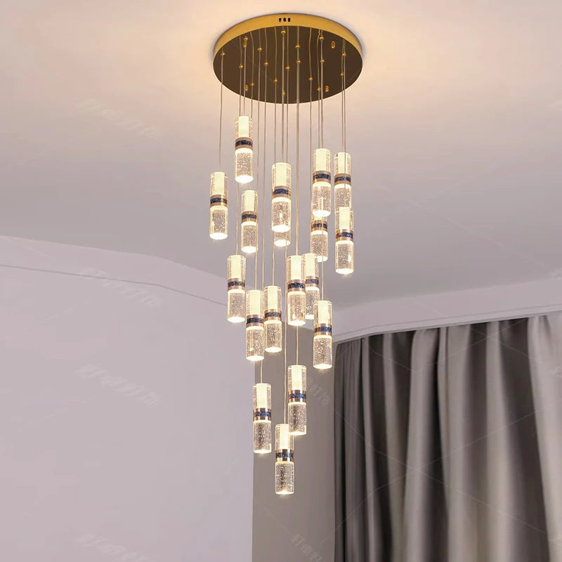 (TLD) Modern Bamboo Crystal Staircase Long Chandelier 16 lighst