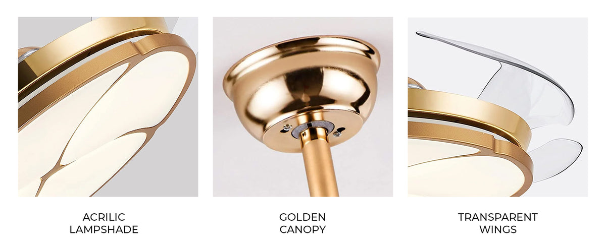 (TLD) Golden Petal Retractable Ceiling Fan + Chandelier Light (with Remote Control)
