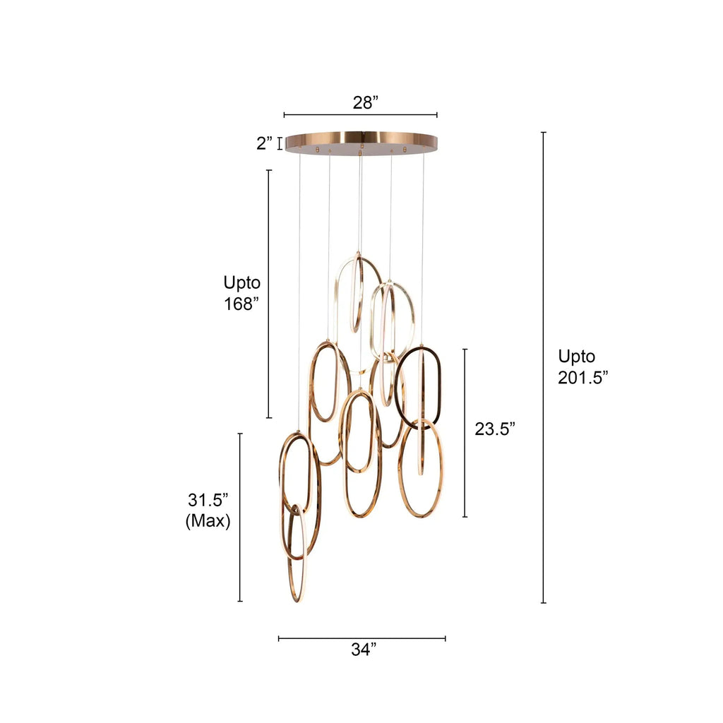 (TLD) Modern 8-Light Looping LED Duplex Chandelier (Gold/Rose Gold Finish)