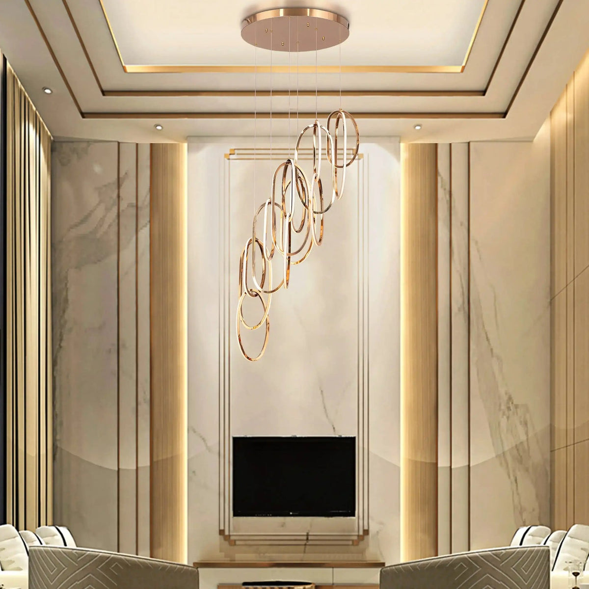 (TLD) Modern 8-Light Looping LED Duplex Chandelier (Gold/Rose Gold Finish)