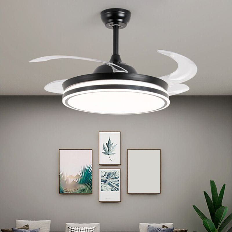 (TLD) Matte Black Retractable Ceiling Fan + Chandelier Light (with Remote Control)