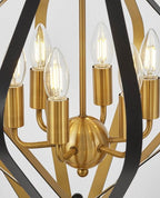 (TLD) Modern Geometric 6-Light Gold & Black Sculpted Metal Frame Chandelier