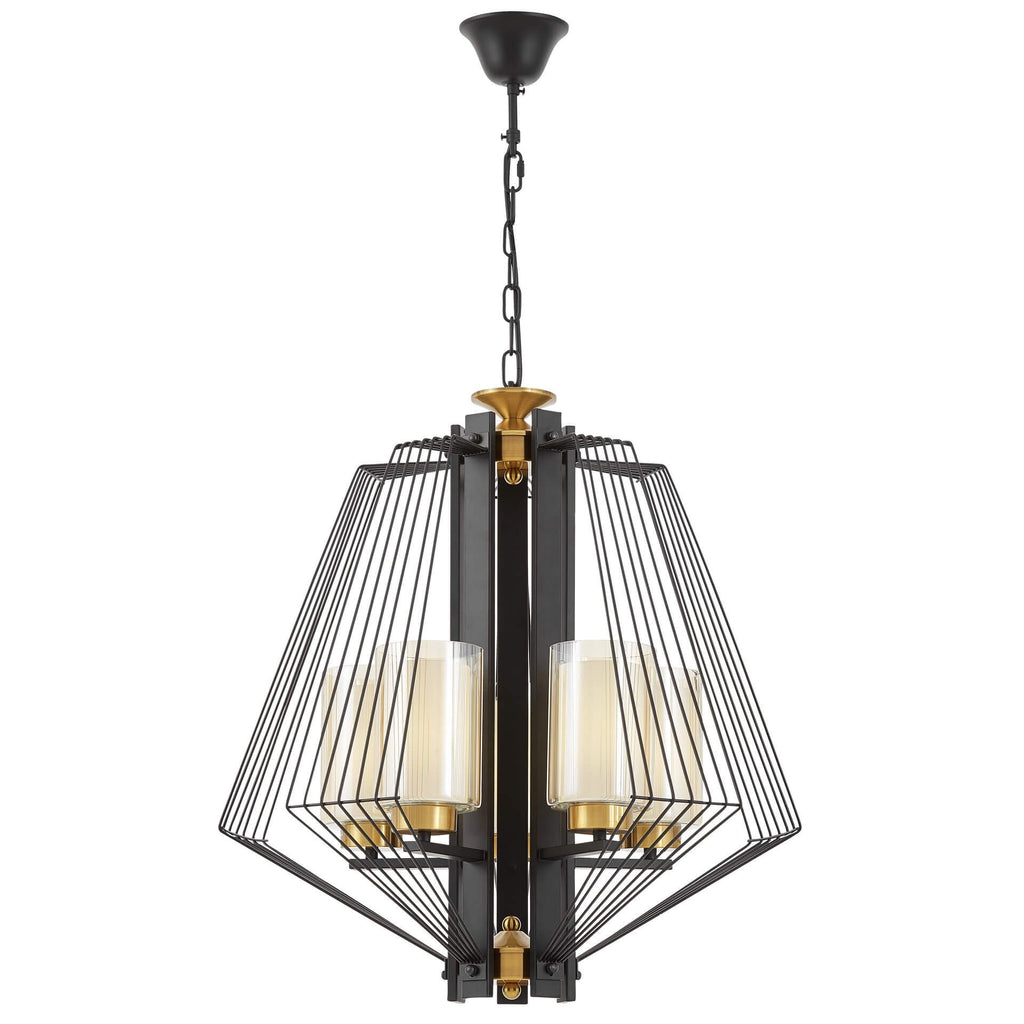 (TLD) DIAMOND 5-Light Geometric Cage Chandelier - Black & Gold with Frosted Glass