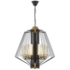 (TLD) DIAMOND 5-Light Geometric Cage Chandelier - Black & Gold with Frosted Glass