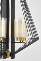 (TLD) DIAMOND 5-Light Geometric Cage Chandelier - Black & Gold with Frosted Glass