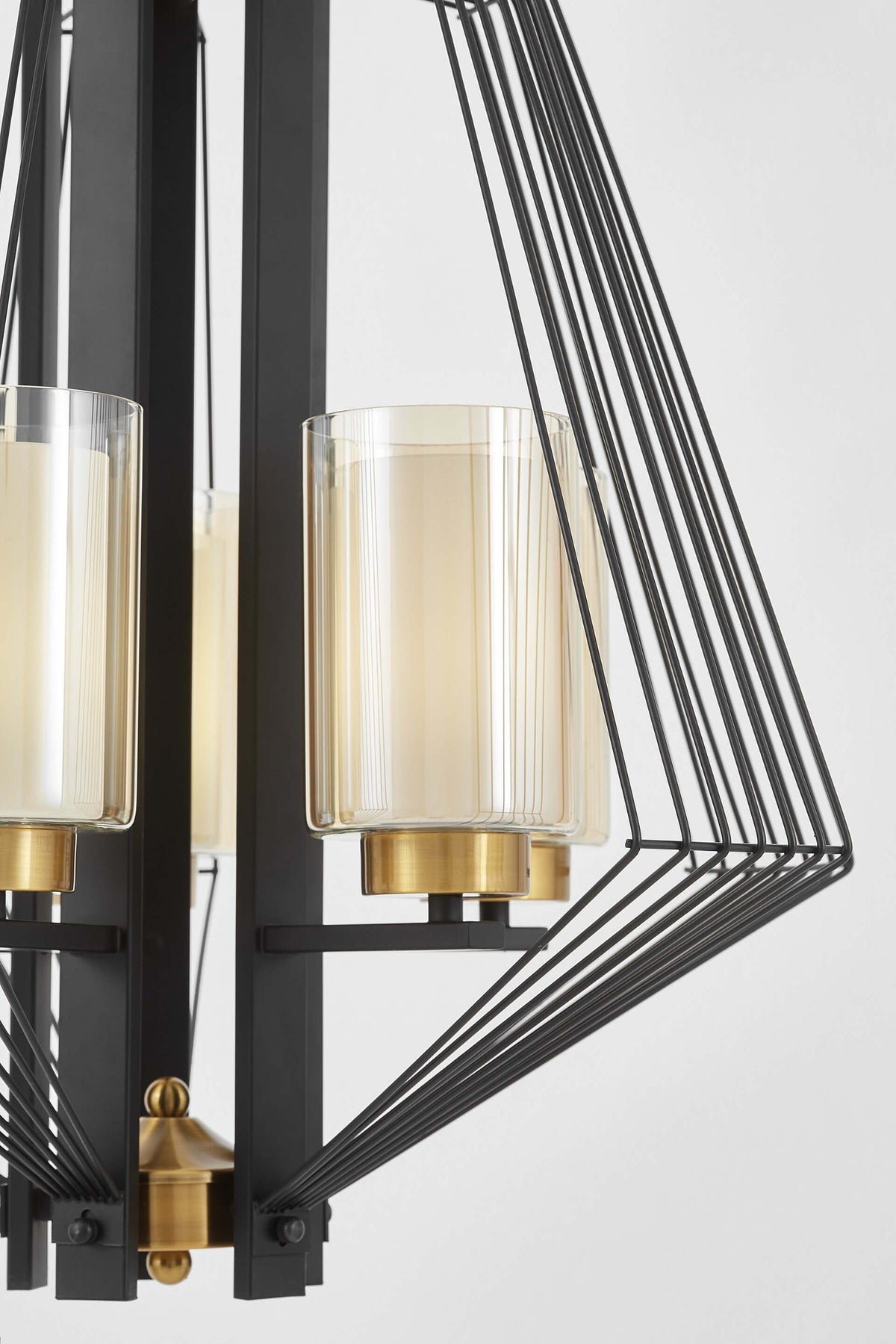 (TLD) DIAMOND 5-Light Geometric Cage Chandelier - Black & Gold with Frosted Glass