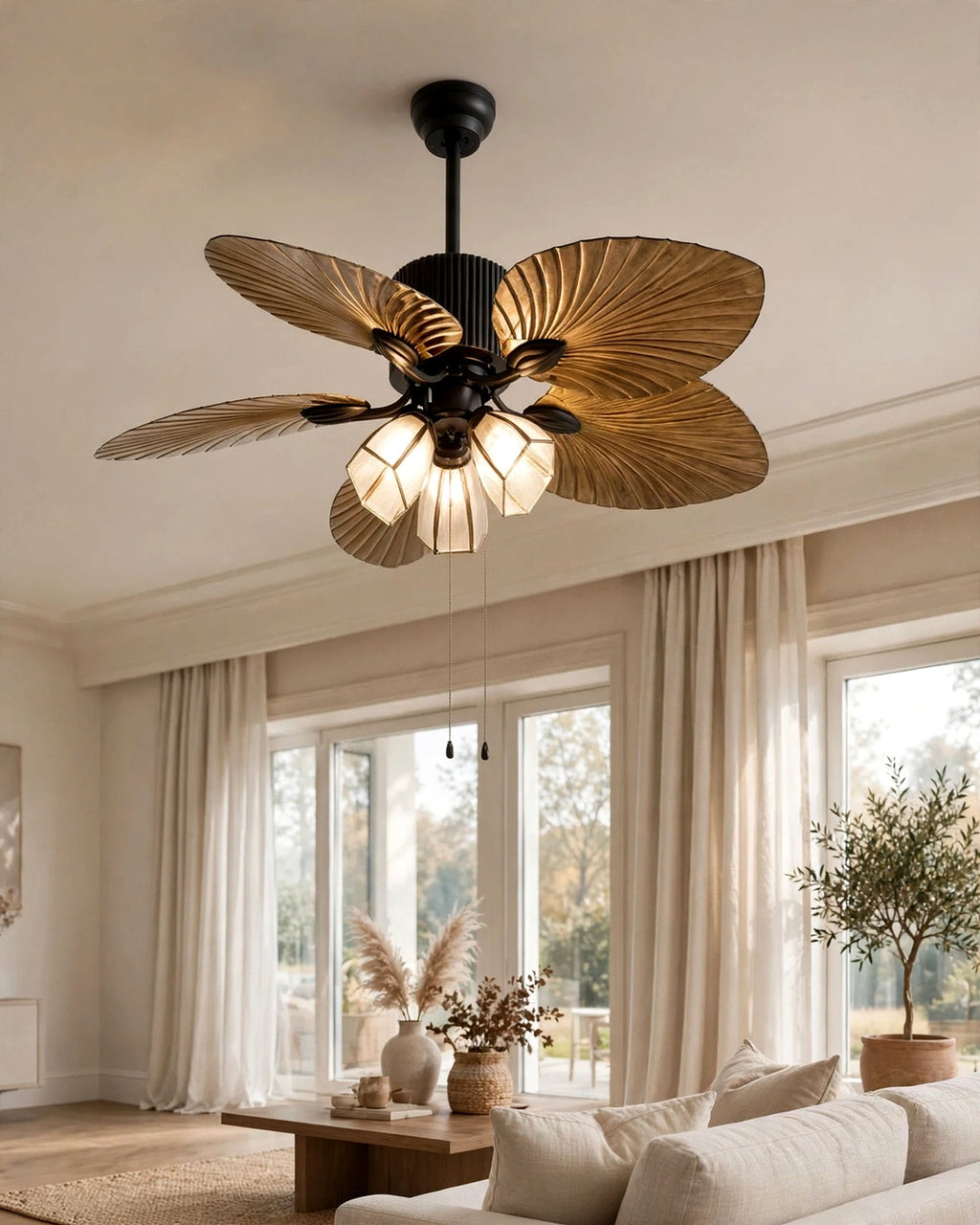 (TLD) Balinese Style Tropical Palm Leaf Ceiling Fan with 3 Lights